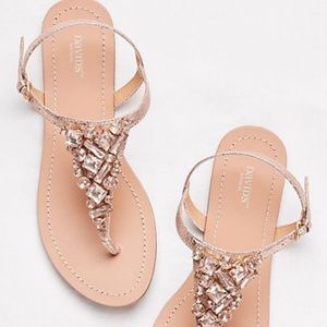 David's Bridal rose gold rhinestone sandals